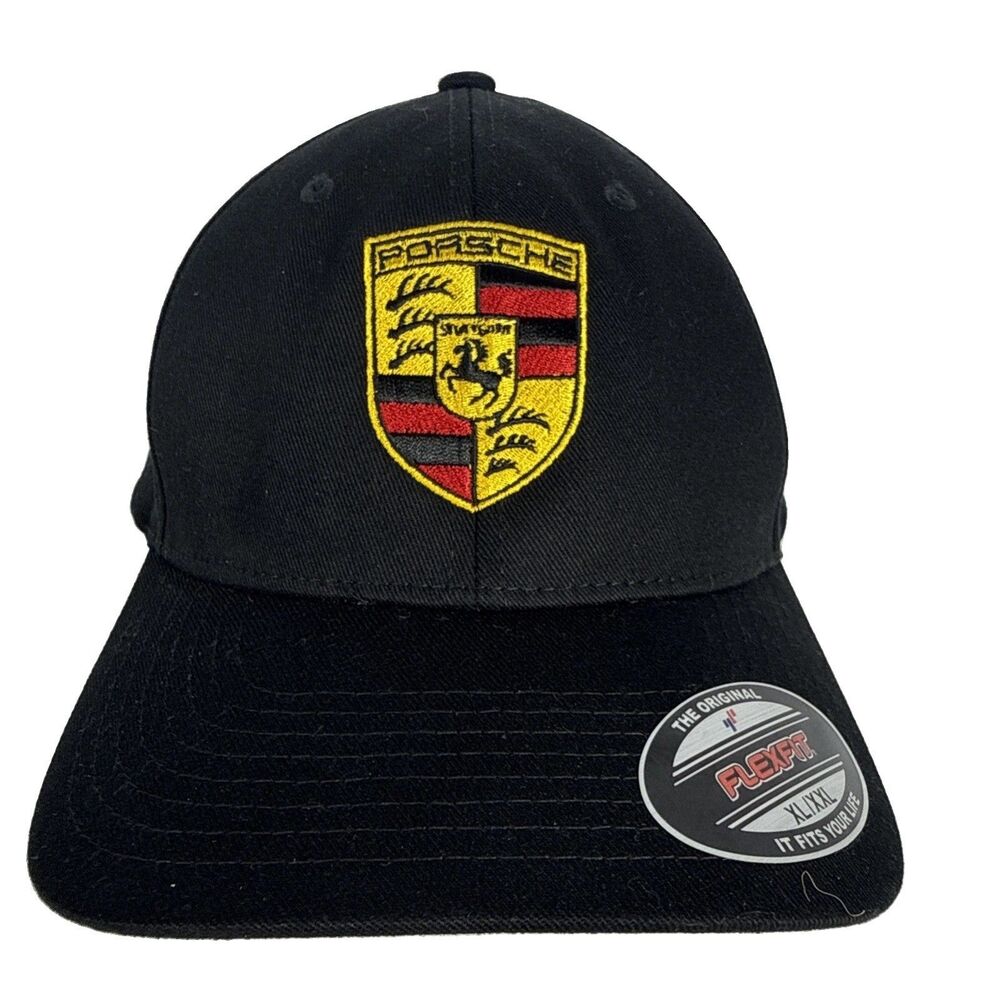 Porsche Auto Flexfit Fitted Hat Size XL-XXL Black w Logo Yupoong VG+